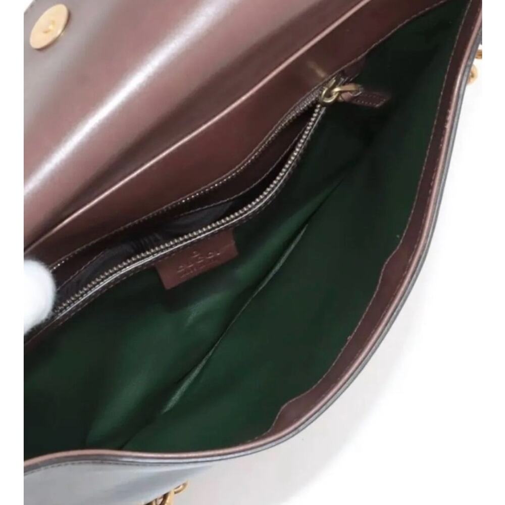 Gucci GG Marmont Web Shoulder Bag Brown Leather Gold Chain Crossbody Designer - Picture 15 of 17